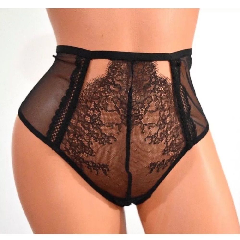 Victorias Secret Very Sexy High-waist Chantilly Lace Panty Thong Large Black - Picture 5 of 5